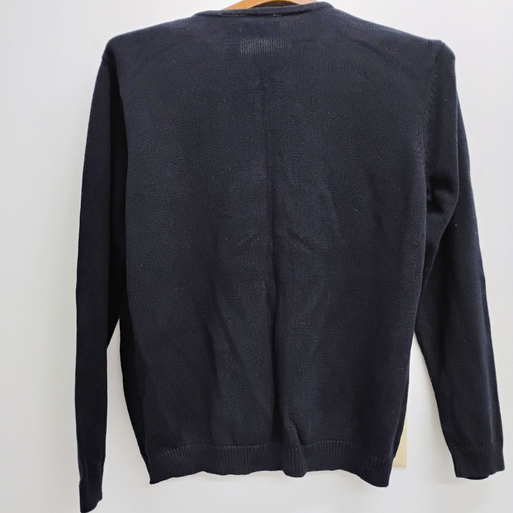 Liz Claiborne L Large Cardigan Sweater Navy Blue Argyle 100% Cotton Womens - Picture 2 of 8